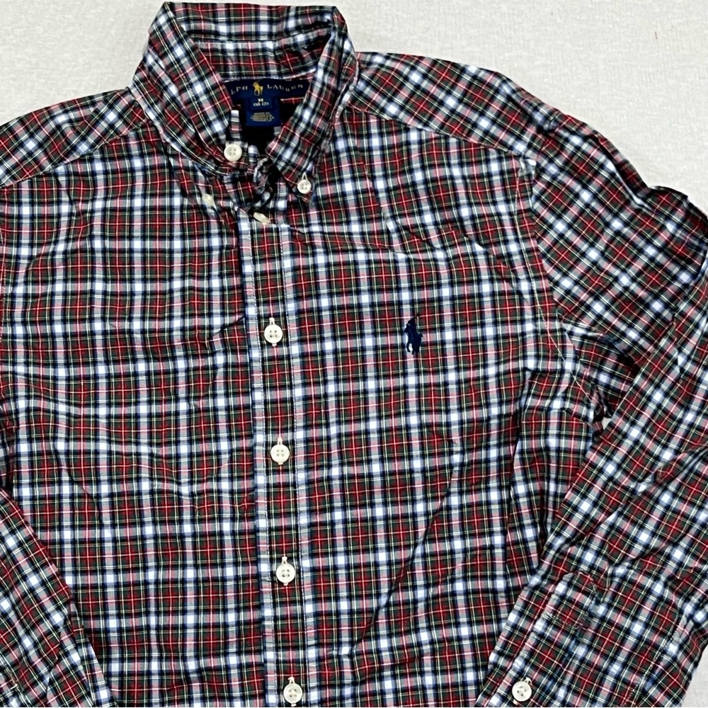 Ralph Lauren Boy Blue Red Button Down Size Medium - Picture 3 of 8